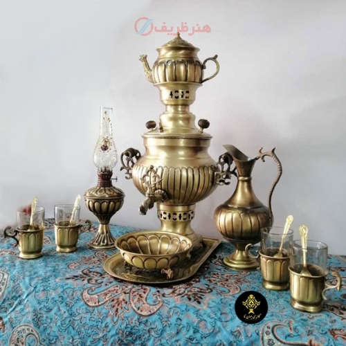 سماور زغالی برنجی آنتیک نانو ست 14 تکه