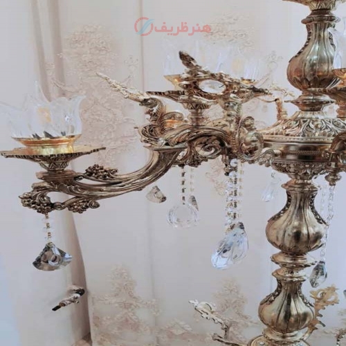 آباژور شاخه بزرگ اپاما، 4 شاخه با 9 روشنایی، جنس آلیاژ آلومینیوم آبکاری برنز