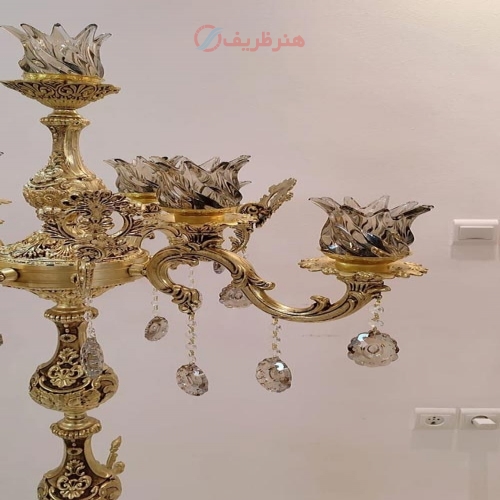 آباژور شاخه بزرگ s ایتالیا، 4 شاخه 9 روشنایی، ارتفاع 170 جنس آلیاژ آلومینیوم، آبکاری برنز