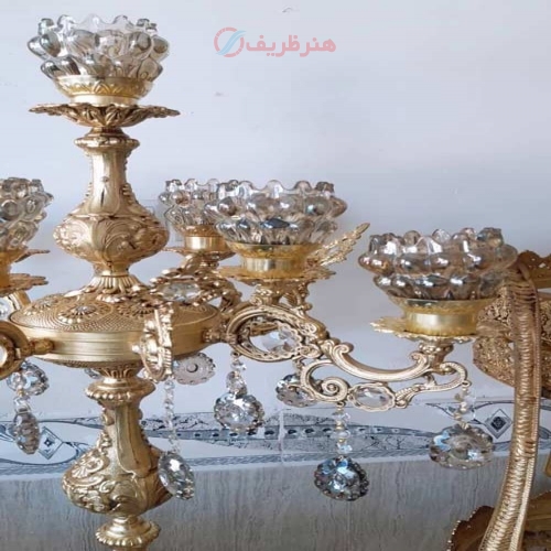 آباژور شاخه کوچک لاله عباسی، 4 شاخه 9 روشنایی، جنس آلومینیوم، آبکاری برنز