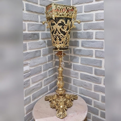 سطل و جادستمال ستونی آویز دار، جنس آلیاژ آلومنیوم با آبکاری برنز - هنرظریف