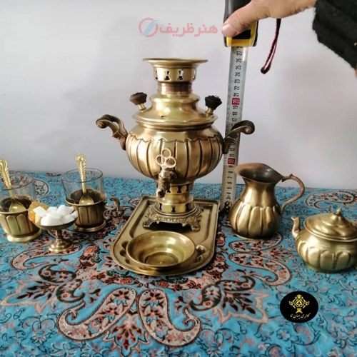 ست کامل سرویس سماور زغالی ده تکه برنجی 1 لیتری با کیفیت اعلاء