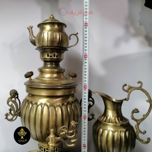 سرویس کامل سماور زغالی سنگین برنجی ست 5 تکه سنگین وزن
