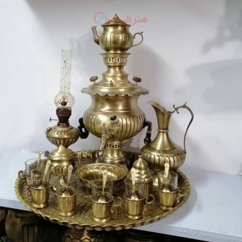 ست کامل سماور زغالی برنجی 7 لیتری - هنرظریف