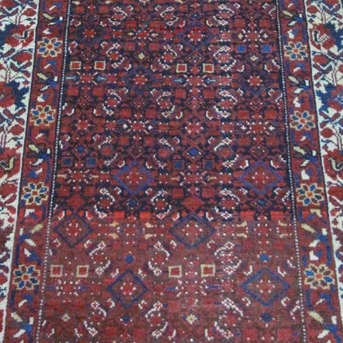 فرش دستباف آنتیک ملاير طرح سراسر سایز كناره رنگ زمینه سرمه اي رنگ حاشیه كرم کد ۳۹۲۶۷