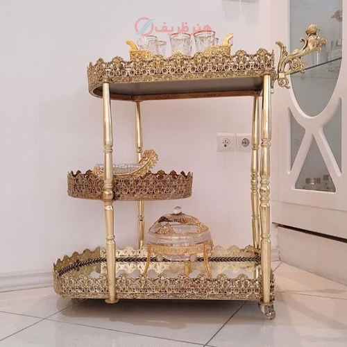 میز بار 3 طبقه، جنس آلیاژ آلومینیوم آبکاری برنز با ضمانت و کارت گارانتی