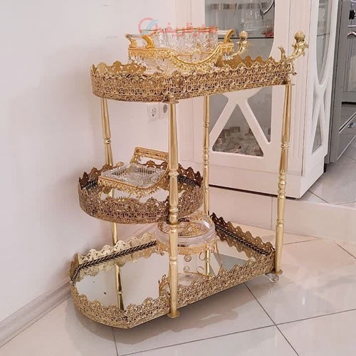 میز بار 3 طبقه، جنس آلیاژ آلومینیوم آبکاری برنز با ضمانت و کارت گارانتی