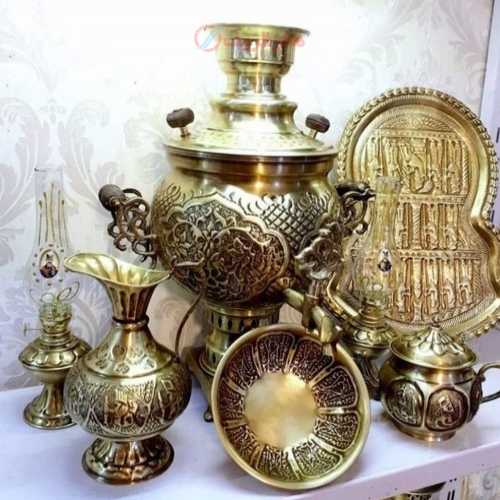 سماور زغالی 6 لیتری، طرح فرش، برنجی - هنرظریف