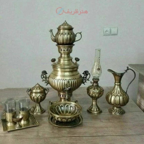 سماور زغالی 3 لیتری با سرویس 11 تکه برنجی، با سنگین وزن با کیفیت بالا