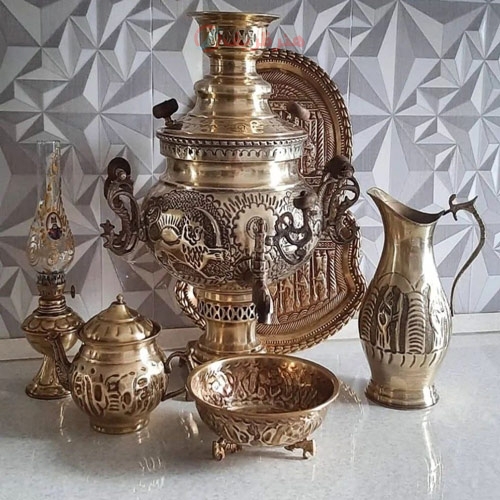 سماور زغالی برنجی 6 لیتری مدل عدسی - هنرظریف