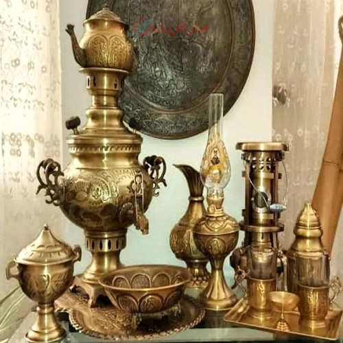 سماور ذغالی برنجی 4 لیتری 13 پارچه، قلم دست اعلاء - هنرظریف