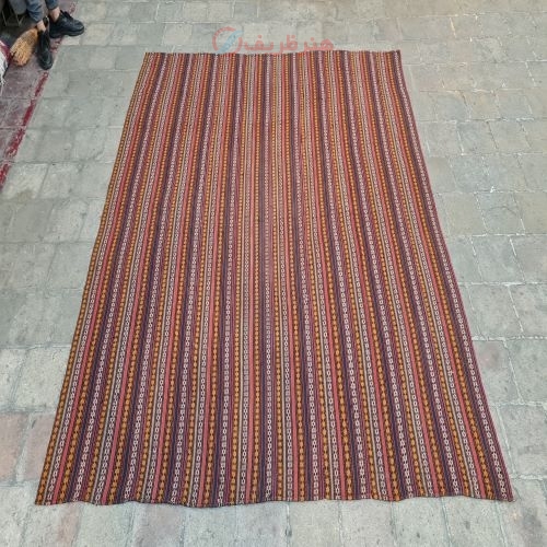 جاجیم دستباف شيراز طرح راه راه ساده سایز مربع رنگ زمینه الوان رنگ حاشیه الوان کد ۳۹۶۶۵ - هنرظریف
