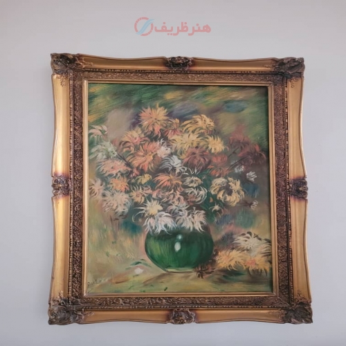 تابلوی نقاشی رنگ روغن گل های داوودی به همراه قاب، با کیفیت و ضمانت