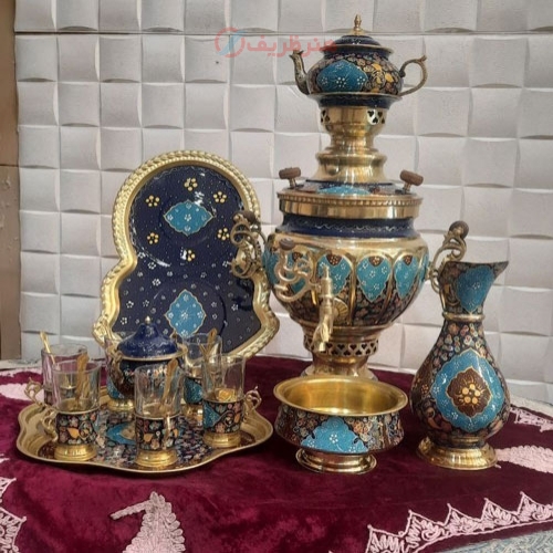 سرویس سماور زغالی 6 لیتری برنج و پرداز به همراه چایخوری