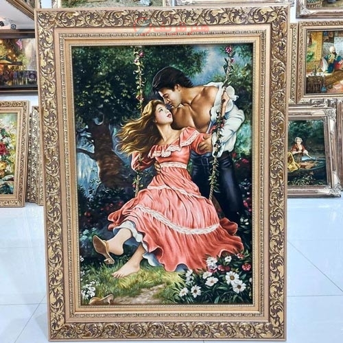 تابلو فرش دستبافت تبریز طرح تاب باز، چله ابریشم، رج 50، مارکدار، بسیار زیبا، خاص و با کیفیت - هنرظریف