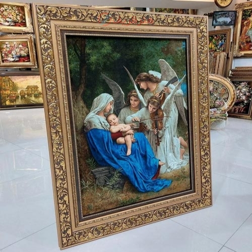 تابلو فرش دستبافت تبریز طرح تولد مسیح، مارکدار با چله ابریشم، بسیار زیبا و با طراحی خاص