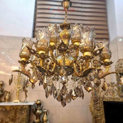 لوستر 16 لامپ، مدل جاردوبل، آلومینیوم درجه 1 با روکش برنز، بسیار زیبا و شیک، باضمانت کیفیت