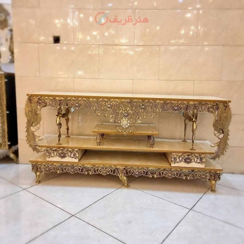 میز تلوزیون برنجی مدل طاووس، برنج اصل، بسیار زیبا و شیک، با کیفیت و ماندگار- هنرظریف