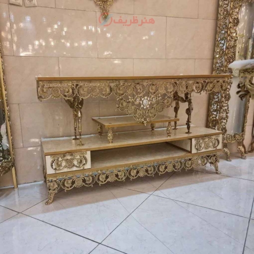 میز تلوزیون برنزی مدل پیچک، بسیار زیبا و شیک، برنز درجه 1، ورق ضخیم، با کیفیت و ماندگار- هنرظریف