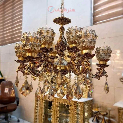 لوستر 6 شاخه برنزی 12 لامپ، برنز درجه 1، بسیار زیبا و شیک، باضمانت کیفیت - هنرظریف