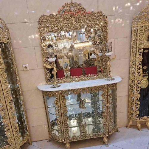 آینه کنسول برنجی، مدل گل سرخ، بسیار شیک و زیبا، با گارانتی 10 ساله، ورق ضخیم - هنرظریف