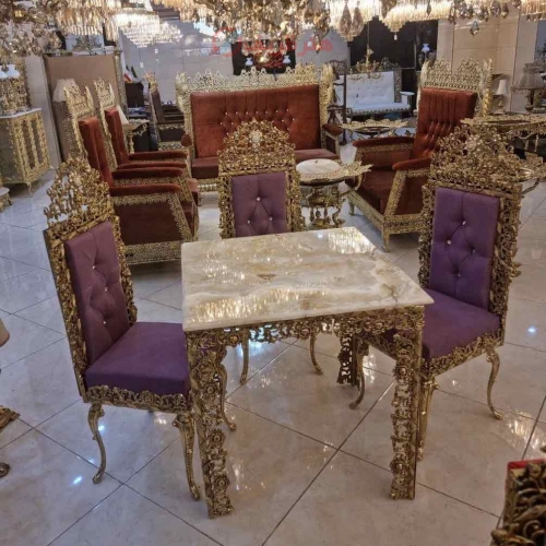 میز ناهارخوری 4 نفره برنزی، مدل گل سرخ، بسیار زیبا و شیک، برنز درجه 1، با ضمانت با کیفیت بودن، پارچه دارای رنگ بندی - هنرظریف