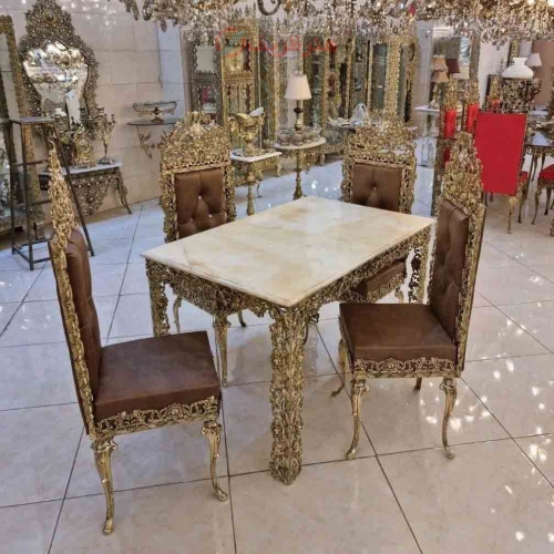 میز ناهارخوری 4 نفره برنزی، رویه سنگ مرمر، برنز درجه 1، با ضمانت کیفیت کالا - هنرظریف