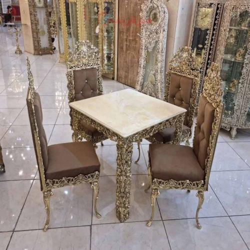 میز ناهارخوری 4 نفره برنزی، رویه سنگ مرمر، برنز درجه 1، با ضمانت کیفیت کالا - هنرظریف
