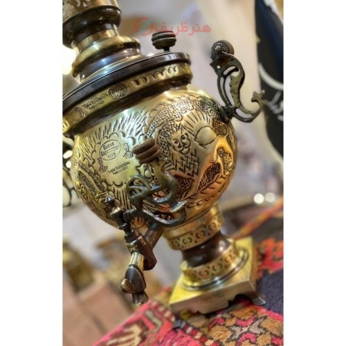 سرویس سماور شش لیتری توپی دسته توری، طرح قلم پایه مربع بزرگ، ورق صخیم، باکیفیت درجه یک