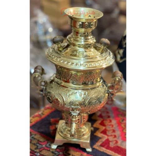 سرویس سماور دو نیم لیتری صدفی قلم دسته توری، پایه مربع، با رنگ ماندگار و کیفیت درجه یک- هنرظریف