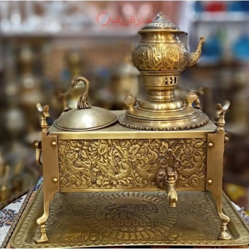 سماور منقلی انتیک برنجی، رنگ ثابت و جنس برنج درجه یک، هنر دست - هنرظریف