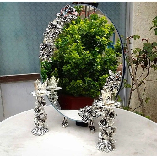 سرویس آیینه و شمعدان هفت سین، گل رز نقره ای رنگ ثابت تضمینی - هنرظریف