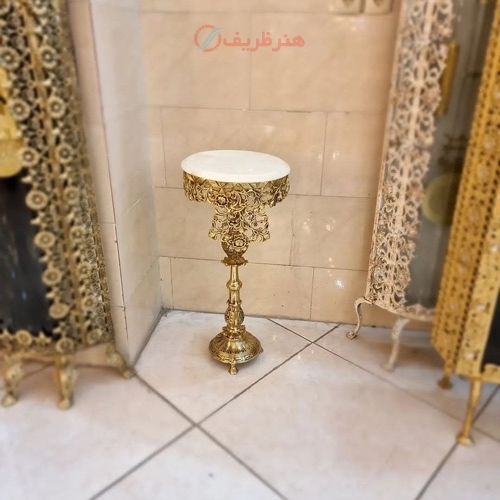 میز تلفن تک پایه برنزی طرح جدید مدل گل سرخ شیک و خاص - هنرظریف