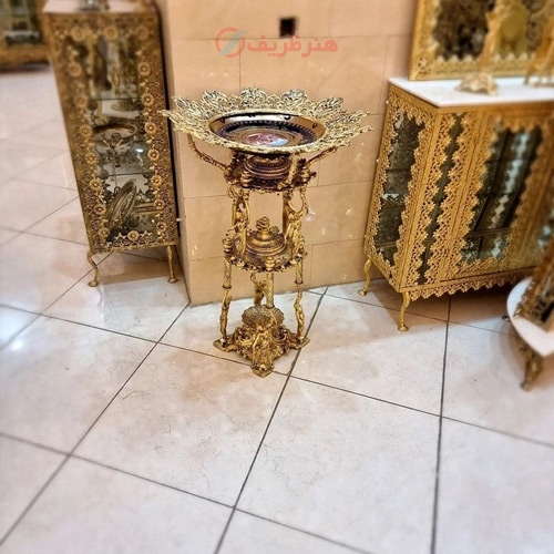 میوه خوری دو طبقه الومینیومی مدل پرنس تک دست بشقاب سرمه ای - هنرظریف