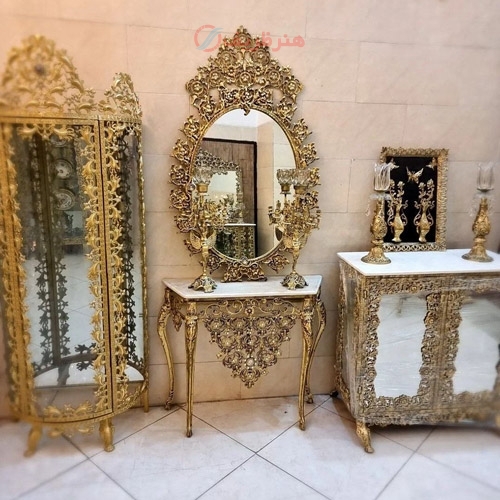 آینه و شمعدان به همراه کنسول آلیاژ مدل جدید گل یاس با کیفیت عالی و رنگ ثابت - هنرظریف