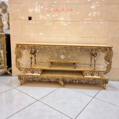 میز تلویزیون برنجی طرح خاص مدل گل سرخ بسیار زیبا و خوش رنگ _ هنرظریف