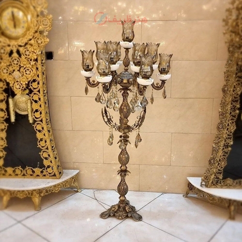 آباژور کنار سالنی 6 شاخه برنزی رنگ آنتیک دارای ضمانت 10 ساله رنگ و جنس، کیفیت ممتاز - هنرظریف