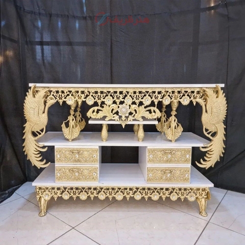 میز تلویزیون جنس آلیاژ و رویه ام دی اف، طراحی جدید با رنگ ثابت، بسیار عالی و شیک