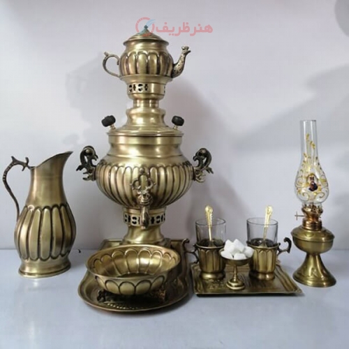 سرویس سماور زغالی برنجی ۱۲ پارچه ظرفیت 3 لیتر / هنر ظریف