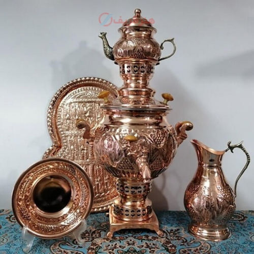 سرویس سماور زغالی مسی 5 پارچه ظرفیت ۴ لیتر / هنر ظریف
