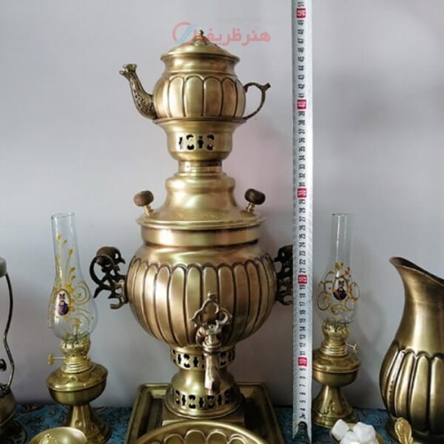 سرویس سماور زغالی برنجی آتشی ۲۰ پارچه ظرفیت 3 لیتر
