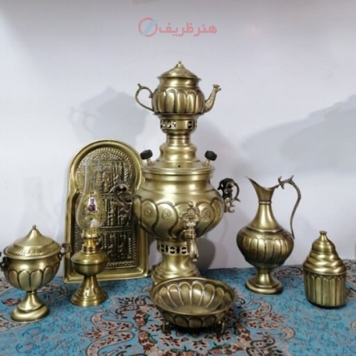 سرویس سماور زغالی برنجی ۸ پارچه ظرفیت 3/5 / هنر ظریف
