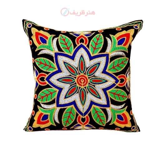 کاور کوسن سوزن دوزی مدل خورشید سبز پارچه مخمل کد 1-5 پارچه درجه یک - هنرظریف