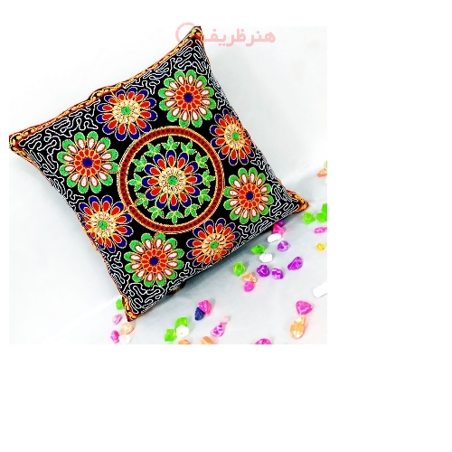 کاور کوسن سوزن دوزی و اینه کاری مخمل مدل گل دادوود کد 1-4 پارچه درجه یک