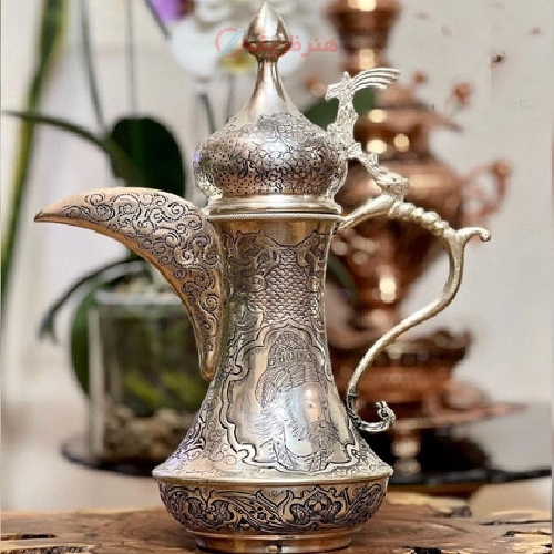 دله قهوه برنجی آبکاری نقره اعلا با سبک طراحی و ساخت جدید و روکش محافظ - هنرظریف