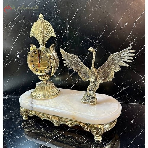 ساعت رومیزی برنزی طرح مرغابی رنگ سفید کیفیت عالی