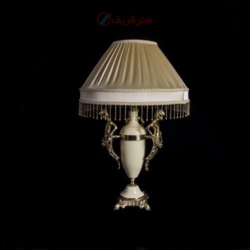 آباژور میلانا با شیلد پارچه ای و بدنه برنزی و کرم رنگ دارای گارانتی - هنرظریف