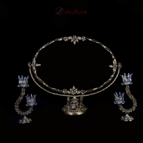 آینه شمعدان ملیله بیضی افقی جنس برنجی و کار دست - هنرظریف