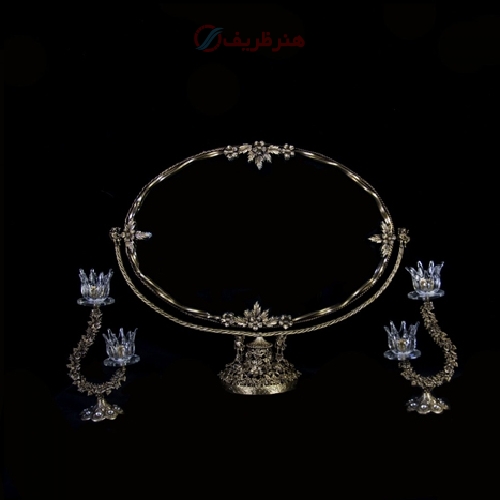 آینه شمعدان ملیله بیضی افقی جنس برنجی و کار دست