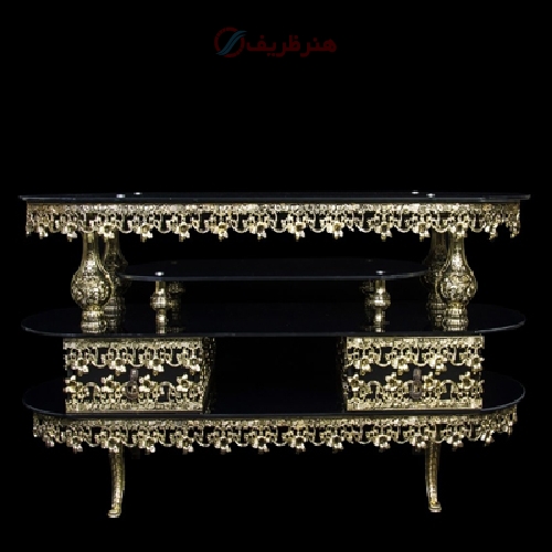 میز تلویزیون جنس آلیاژ آلومینیوم با آبکاری برنزی، رنگ ثابت